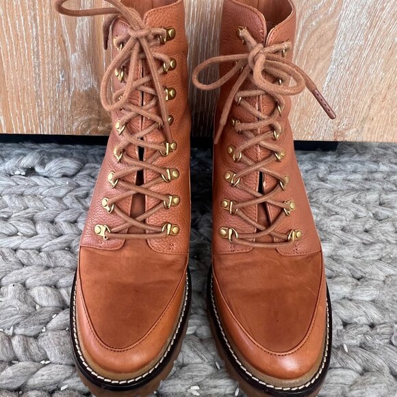 Tory Burch 100mm lace-up, brown leather boots. - Picture 6 of 6